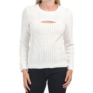 NWT Kaily K Women's Soft Cotton Blend Cable Knit Cut Out Sweater